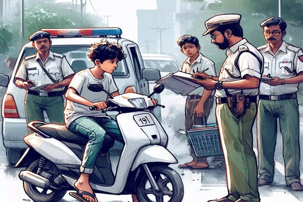 underage driving India, student bike racing, traffic safety awareness, Karanja Lad traffic issues, teen speeding accidents, road safety for students, underage bikers Maharashtra, helmet safety awareness, youth road accidents, traffic police action demand, unlicensed driving India, school college student driving, speed limit enforcement, parental responsibility road safety, student driving awareness campaign, traffic law enforcement Karanja, motor vehicle act violations, youth bike accidents, road safety edu