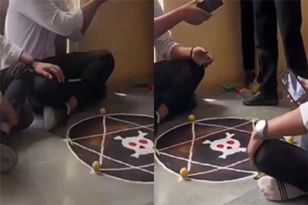 ओ भाईसाहब...मुलांनी बनवली भयावह रांगोळी! VIDEO