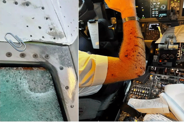United Airlines windshield crack