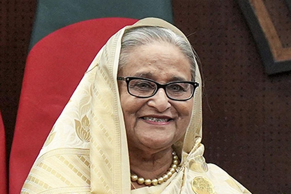 Sheikh Hasina appears before media