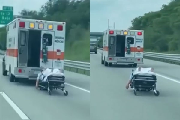 patient fell onto road with a stretcher