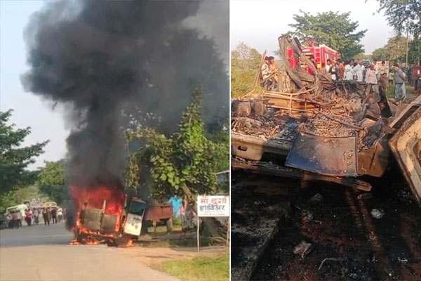 Ambulance catches fire in Gondia