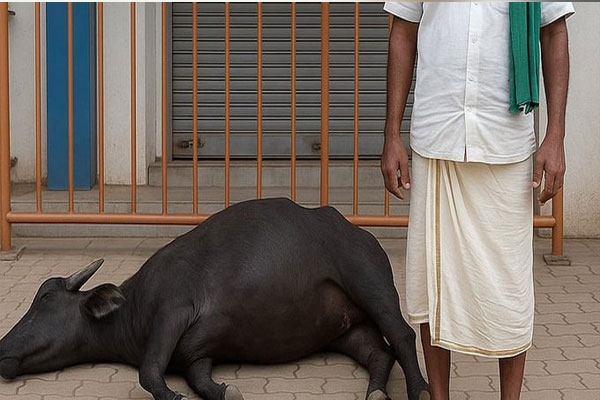 farmers-protest-by-placing-buffalo