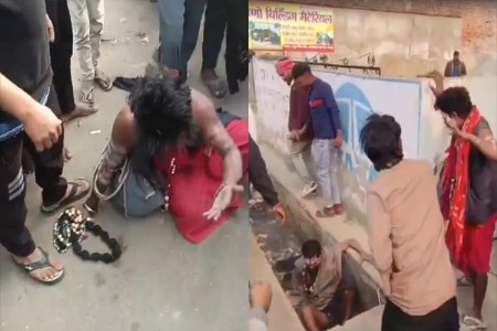 हात जोडले, पण तरीही करत राहिले साधूंना काठ्या-बेल्टने मारहाण! VIDEO