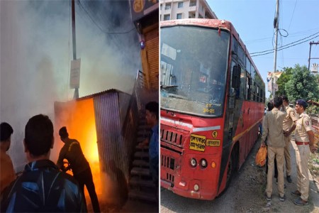 बुलढाणा बस स्थानकात रात्री आग सकाळी बसचे इंजिन जळाले