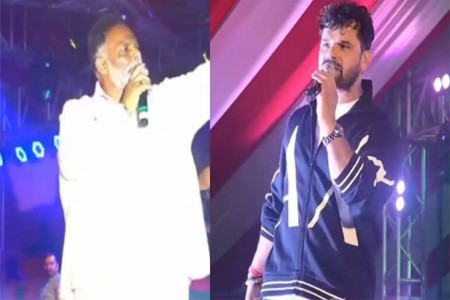 khesari lal yadav hit by a slipper during khurda mahotsav, pappu yadav gets angry