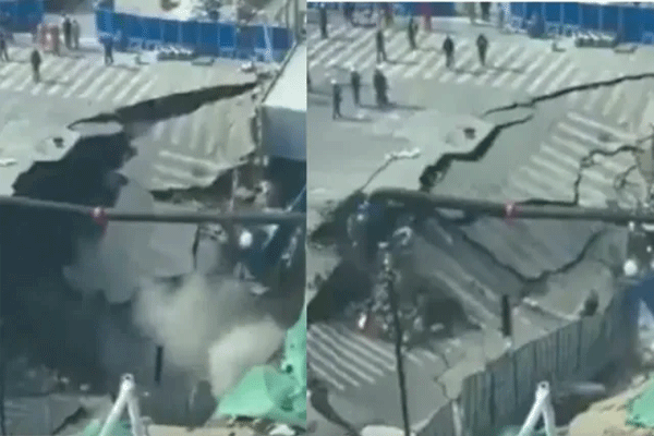 चीन...काही सेकंदांत रस्ता पाताळात बुडला; भयानक VIDEO समोर
