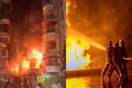 आरडाओरड ....सोसायटीत स्फोट आणि आगीचा थरार