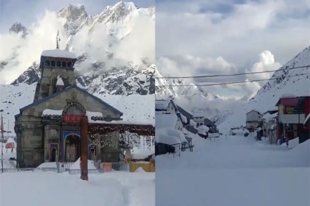 केदारनाथ धाम बर्फाने झाकले... मनमोहक दृश्य पाहून भाविक भारावले