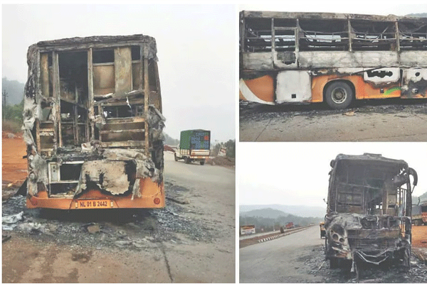 धावत्या खासगी बसला भीषण आग; ३० प्रवाशांचा थरारक बचाव