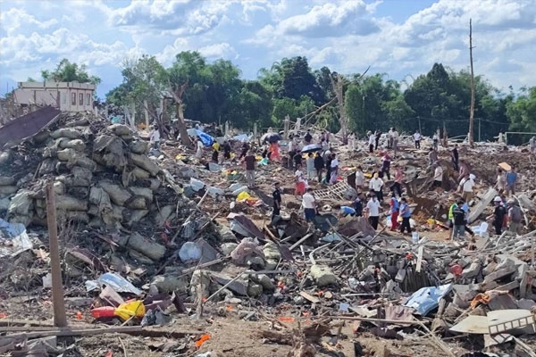 In a massive explosion in Myanmar