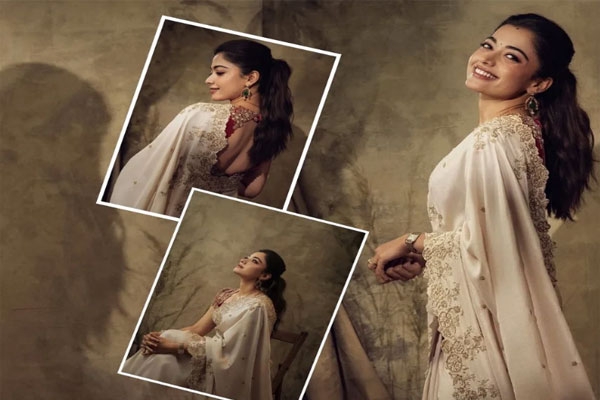 rashmika mandanna stuns in ₹1.68 lakh ivory silk saree with royal traditional look
