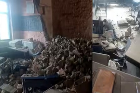 नामांकित शाळेची भिंत कोसळी, सर्वत्र भीतचं वातावरण