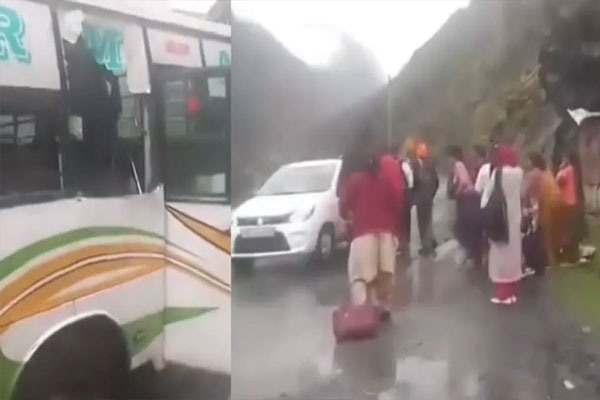 bus accident caused by falling rocks