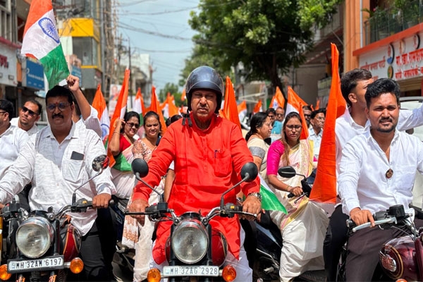 har ghar tiranga bjp holds tricolor bike rally in deoli with patriotic spirit