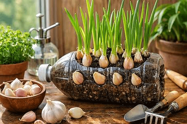garlic in the kitchen garden