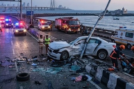 कोस्टल रोडवर BMWचा चेंदामेंदा; तिघांचा दुर्दैवी अंत