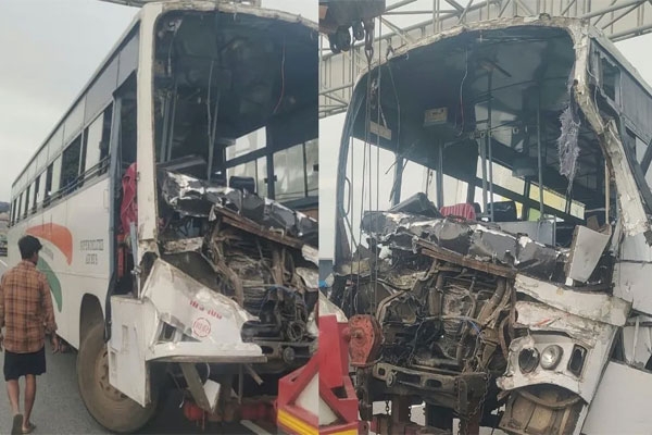 mysuru-bengaluru expressway bus accident 9 injured after ksrtc bus hits truck near channapatna